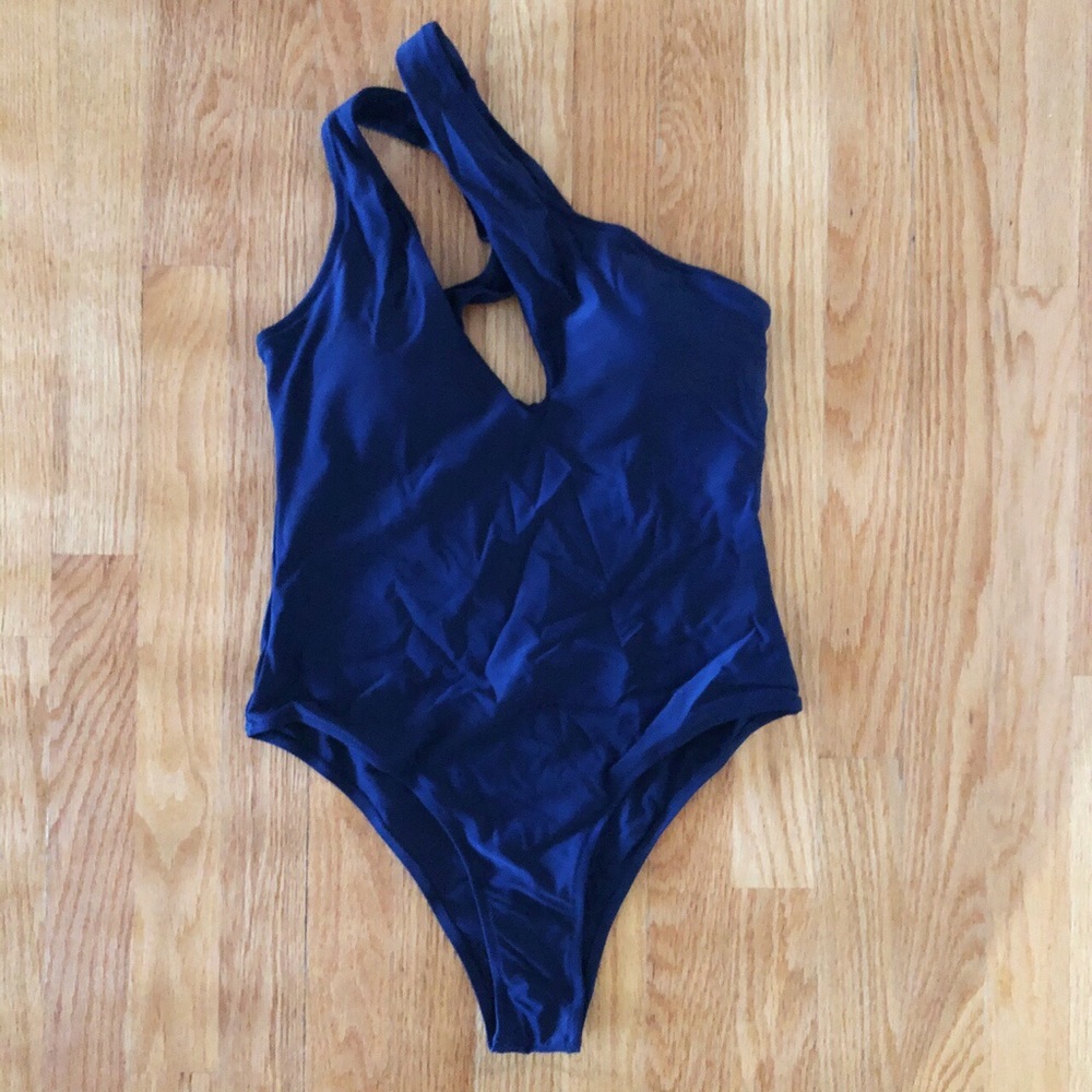 Navy Asymmetric One Piece Bathing Suit